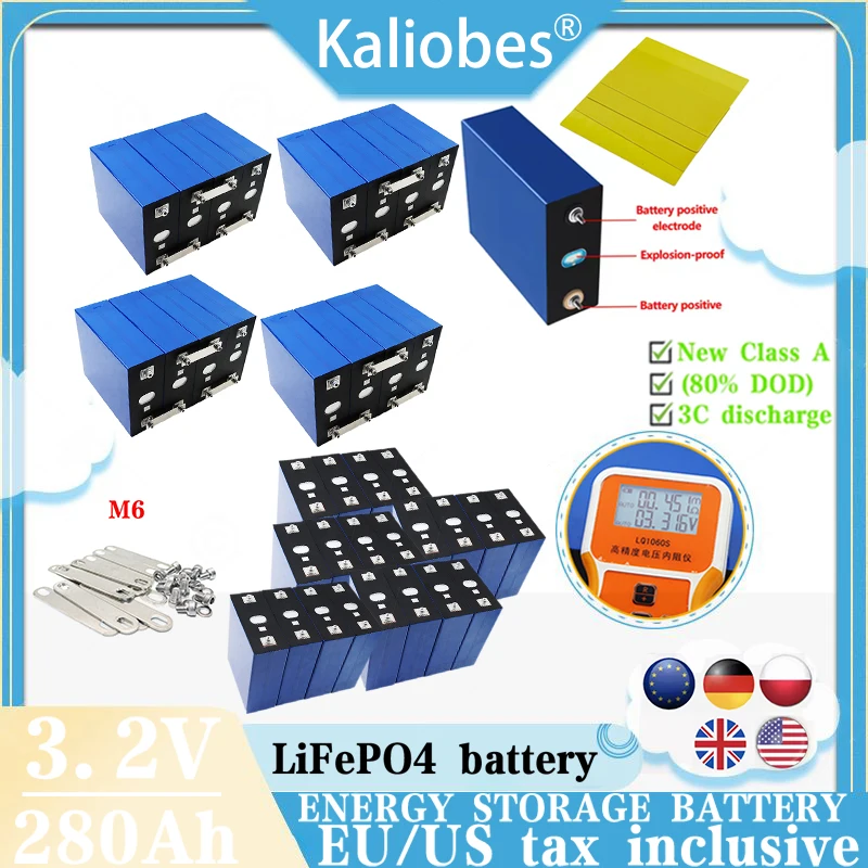 REPT 3.2V 280Ah LiFePO4 Lithium Battery Cell 6000 Cycles Solar Battery Pack for RV EV Camper Golf Carts Boats FREE TAX Shipping