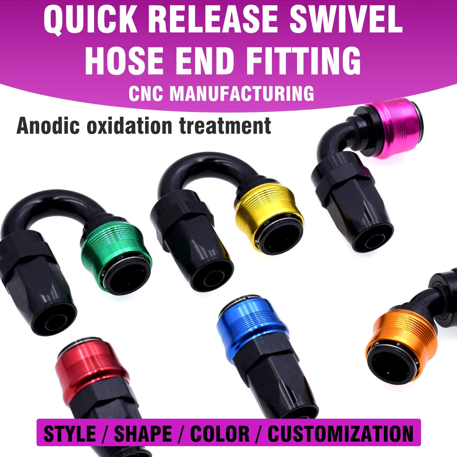 AN6 AN8 AN10 AN12 AN16 Quick Release Oil Hose Connector Fuel Line Adapter Swivel Hose End Connector Custom Color Multiple Sizes