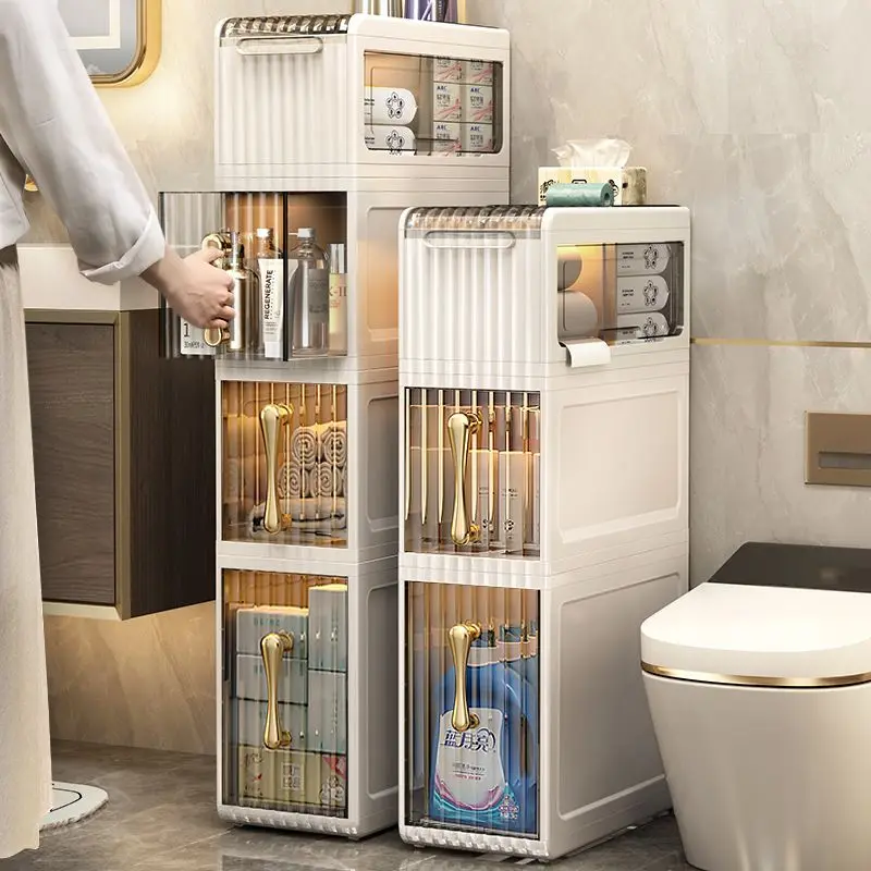 

Light Luxury Bathroom Crevice Storage Racks, Large Capacity Organize Cabinet, Toilet Storage Cabinet with Movable Universal Whee