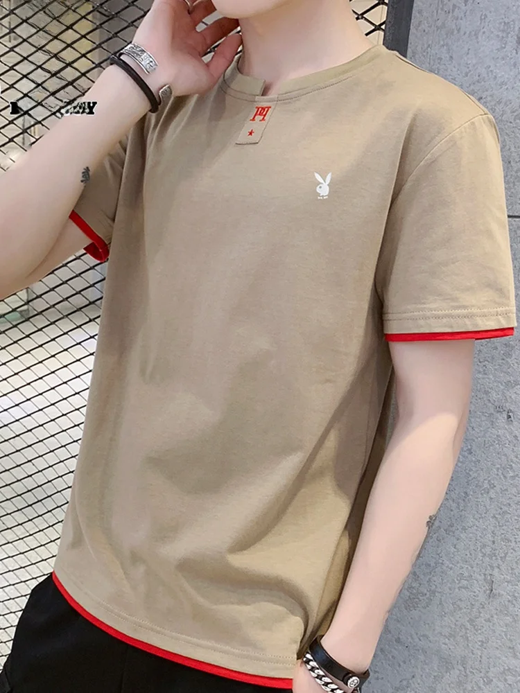 

Мужская футболка из чистого хлопка с круглым вырезом, свободного кроя, летняя, модная, молодежная, базовая