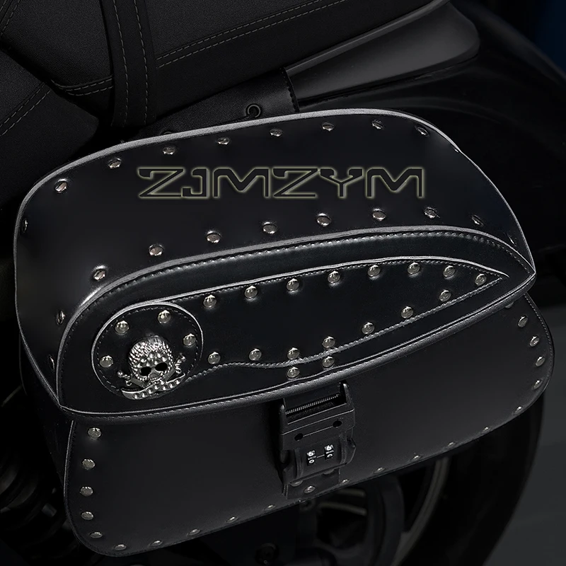 Universal Retro Motorcycle Side Bag Vintage Punk Motorbike Hanging Bag PU Leather Throwover Saddlebags For Harley