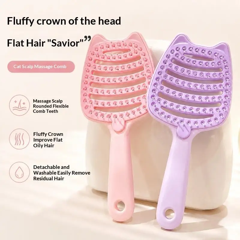 Cute Cat Ear Detangling Hair Brush Removes Tangles Easily Self Cleaning Soft Massage Bristles for All Hair Types