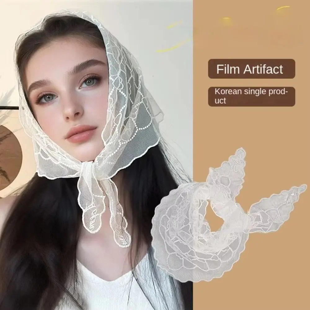 

New Hollow Out Lace Scarf Solid Color Embroidery Foulard Bandana Thin Lace HandkerChiefs for Women