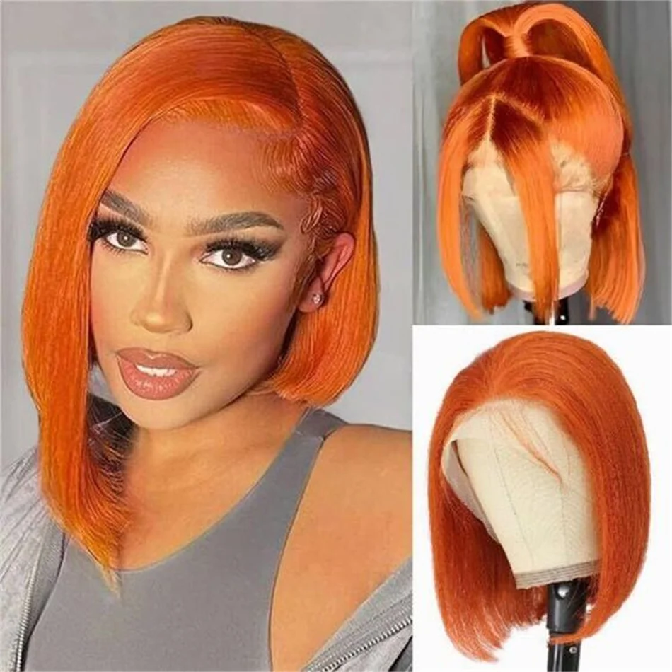 

200% Density Ginger Orange Straight Bob Wig 13x4 Lace Frontal Bob Human Hair Wigs For Black Women Brazilian Remy Hair Wig