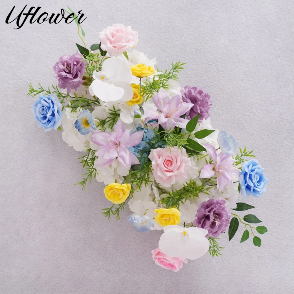 

Uflower Mix Color Rose Hydrangea Flower Row Wedding Backdrop Floor Row Arch Decor Floral Row Table Centerpiece Event Party Props