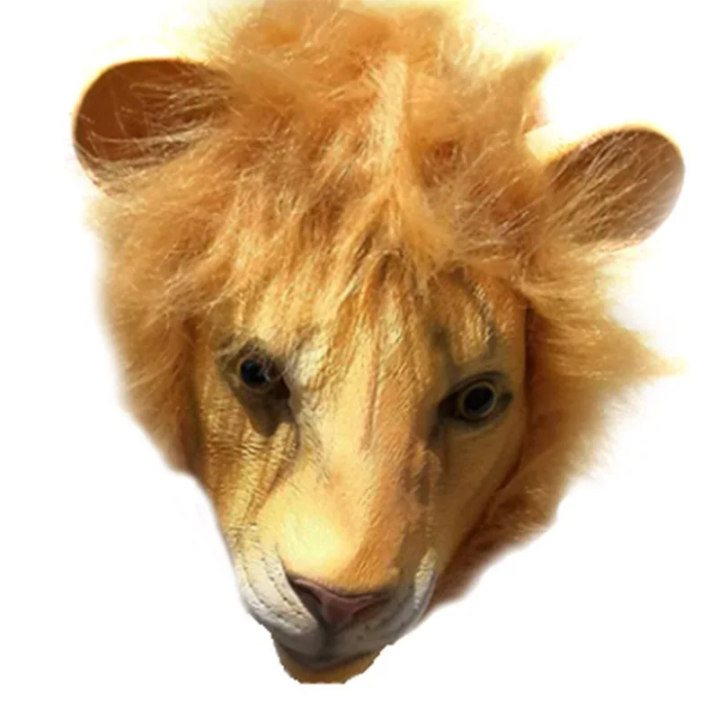 Maschera animale leone Partern Full Face Cosplay Costume di Halloween realistico pelliccia criniera lattice Creepy nuovo