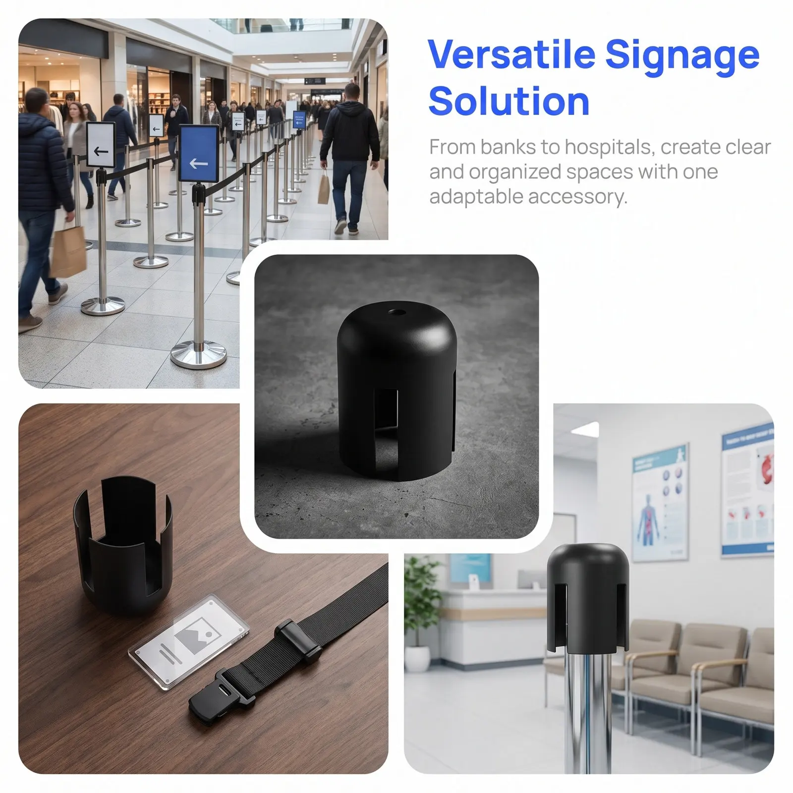 Heavy Duty Stanchion Sign Base Black Stable Post Replacement Queue Line Sign Cup Insert for Crowd Control Barrier Mounting