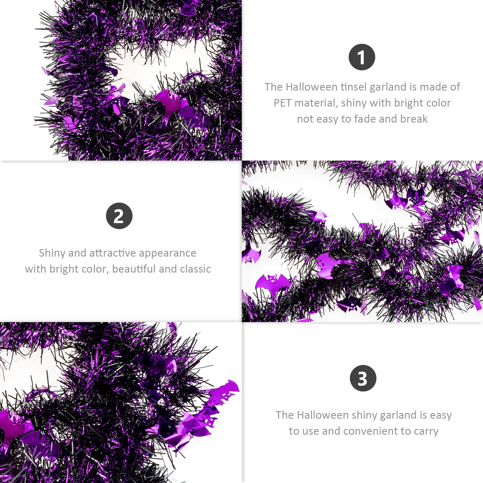 

3Pcs Halloween Tinsel Garland Material Hanging Ornaments Decorative Yard Door Window Halloween Party Supplies