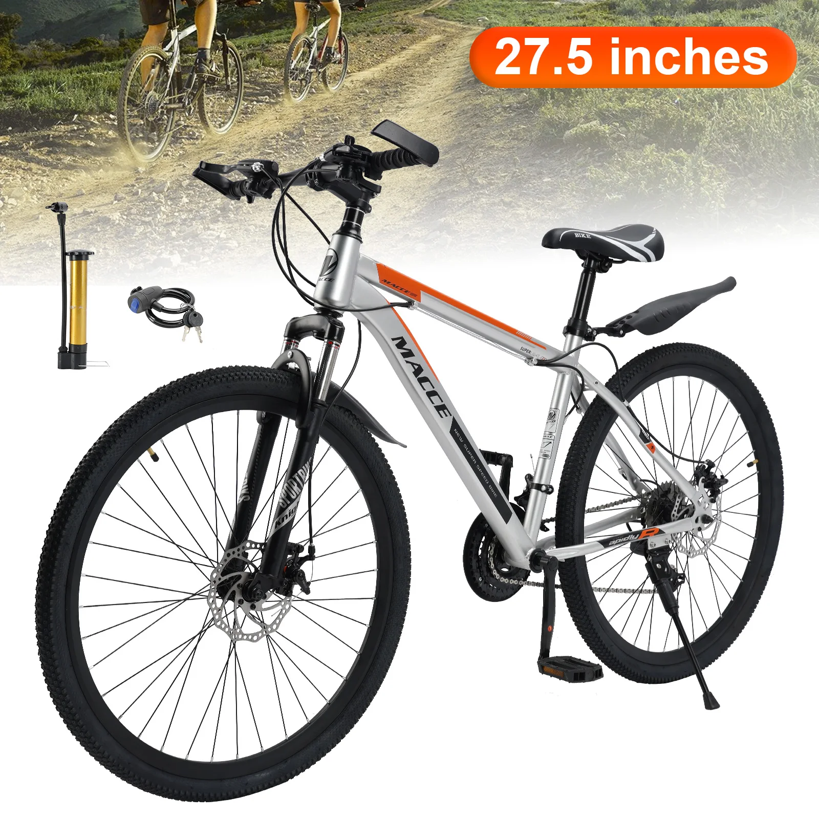 

27.5" wheels 27 speed double disc brake mountain bike MTB for adults Silver