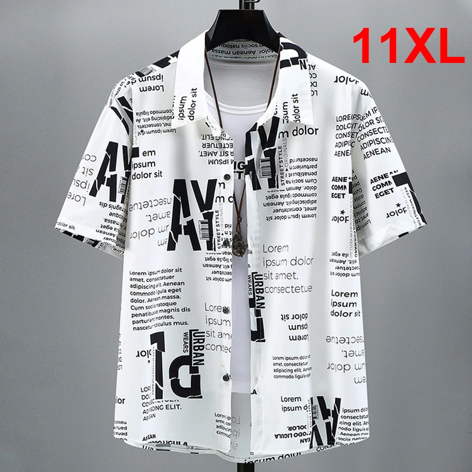 Camisa de verano para hombre, camisa elástica de manga corta, estilo Hip Hop, talla grande 10XL, 11XL