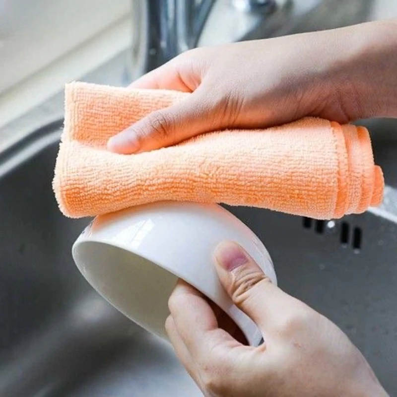 Microfiber dishcloth household cleaning water absorption is not easy to drop hair thickening is not easy to dip oil dishcloth