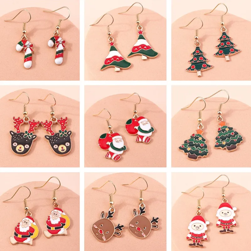 Fashion Merry Christmas Drop Earrings for Women Christmas Tree Santa Claus Deer Bell Dangle Earrings Girls New Year Party Gifts