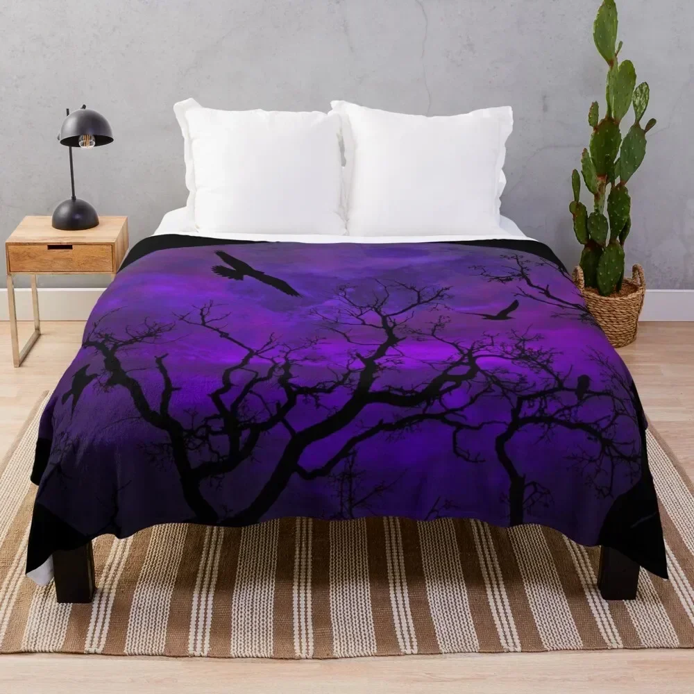 

Purple Gothic Moon Throw Blanket Thin Summer Beddings Blankets Plush Summer Blankets