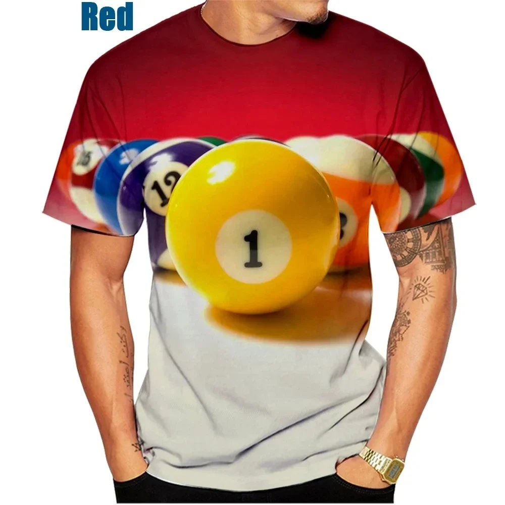 Men's color-block billiard print T-shirt, round-neck short-sleeved, casual and fun, comfortable and close-fitting