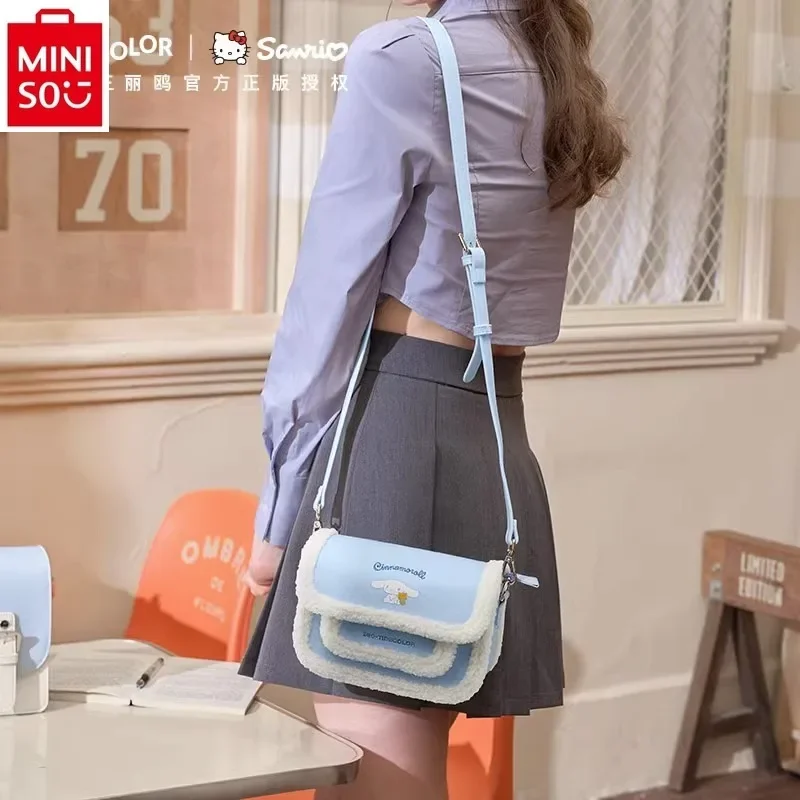 MINISO San Li Ou Cartoon Jade Gui Dog Printed Lamb Velvet Edge Student Shoulder Bag Sweet and Versatile Girl Crossbody Bag