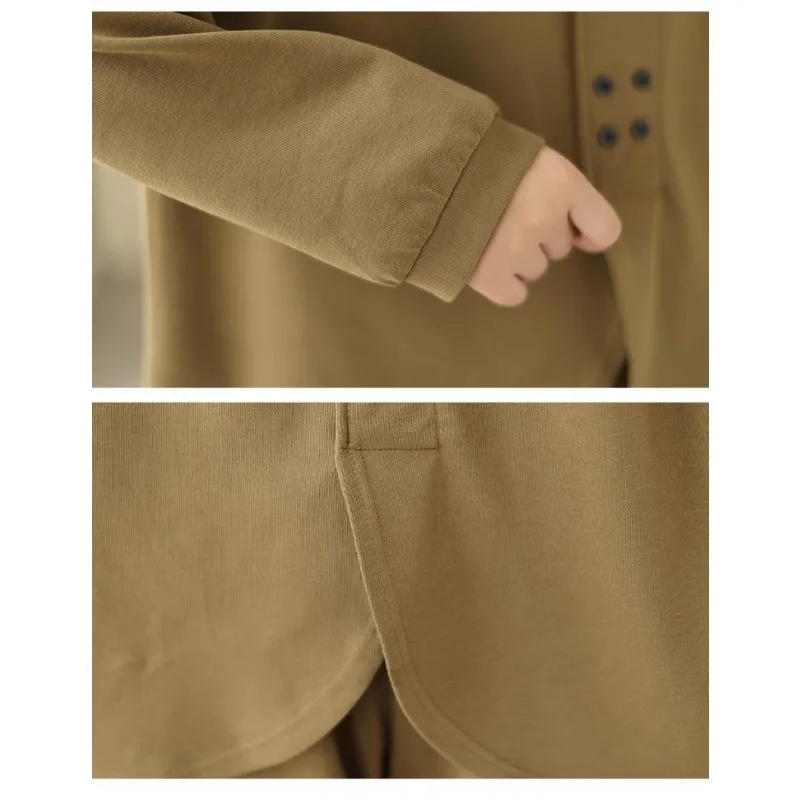 Sudadera de cuello redondo de diseño japonés a la moda para mujer, jersey holgado Irregular de manga larga con empalme de botones de Color sólido