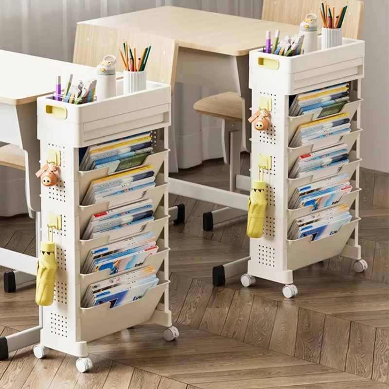 

Mobile Bookshelf with Wheels, Student Desk Organizer, Office Book Storage Stand, Layered Floor Standing Shelf