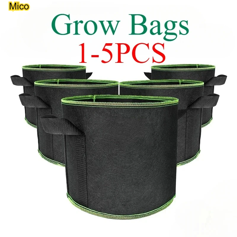 

2 & 5 Gallon Thickened Nonwoven Grow Bags, Aeration Fabric Plant Pots with Handles for Garden Vegetables & Flowers