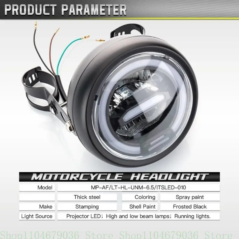 6.5 Inch Round LED Motorcycle Headlight with Brackets Assembly Suitable for Custom Bikes Cafe Racers Enhanced Visibility - Image 3