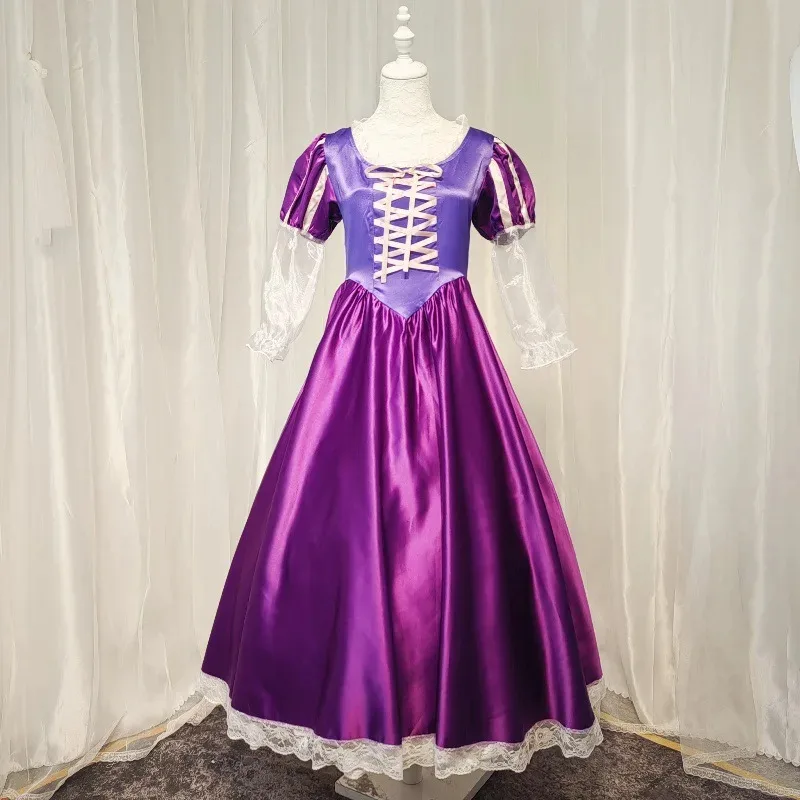 Rapunzel Princess Cosplay Costumes Girls Women Madrigal Purple Lace Dress Gown Party Dresses Halloween Carnival Cosplay Clothing