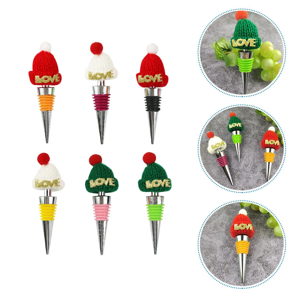 

6pcs Christmas Bottle Stoppers Reusable Sealed Vacuum Plug Bar Wine Tool Beverage Stopper Xmas Party Supplies Household Wine