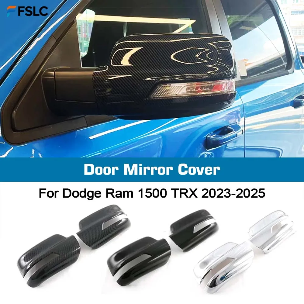 ⭐Genuine⭐ Rearview Mirror Case Door Wing Mirror Cover Cap Trim For Dodge Ram 1500 TRX 2023 2024 2025 ABS Carbon Fiber Black