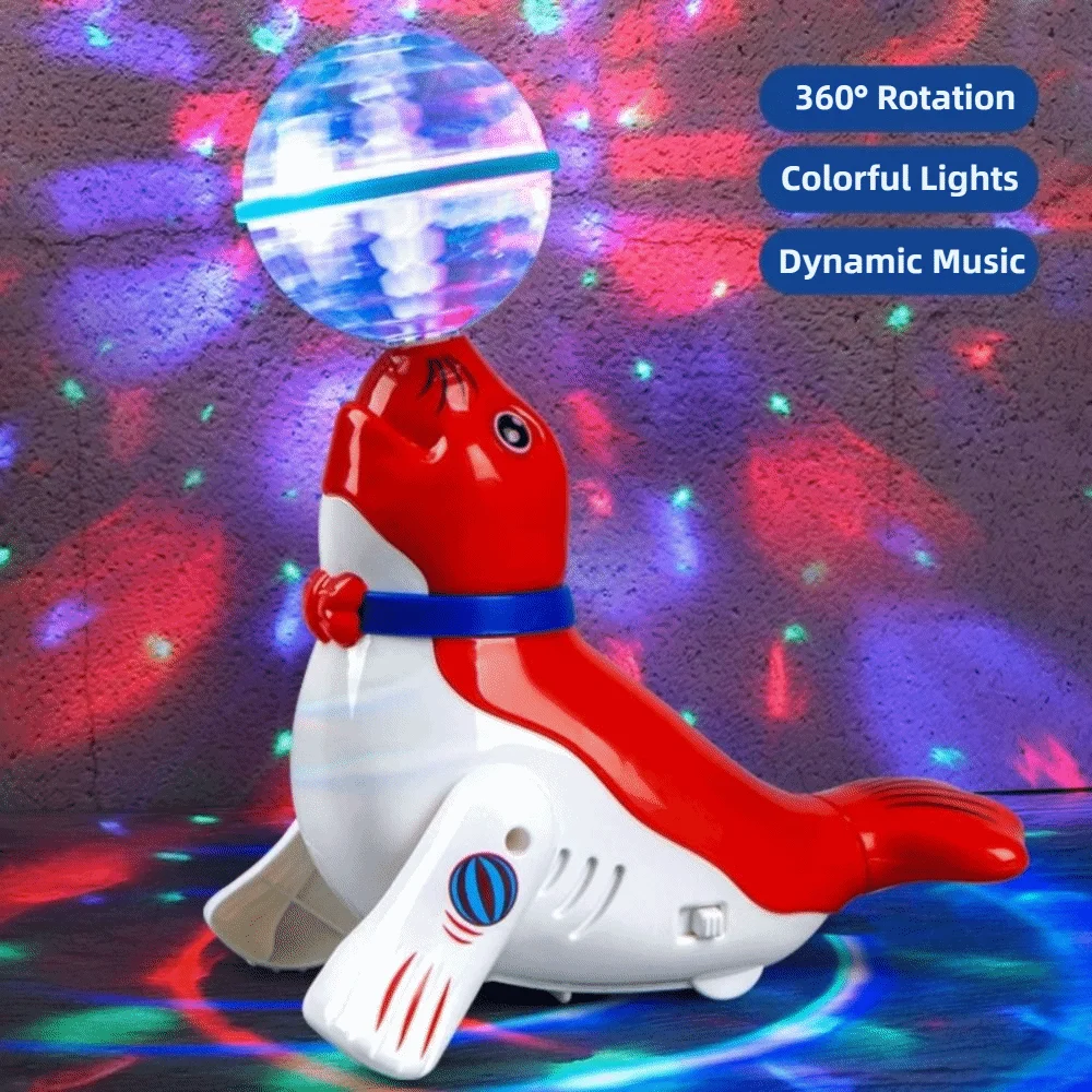 

Colorful Sound Electric Sea Lion Toy Ball Spinning Light Cute Design Rotating Toy Interactive Electronic Dancing Function