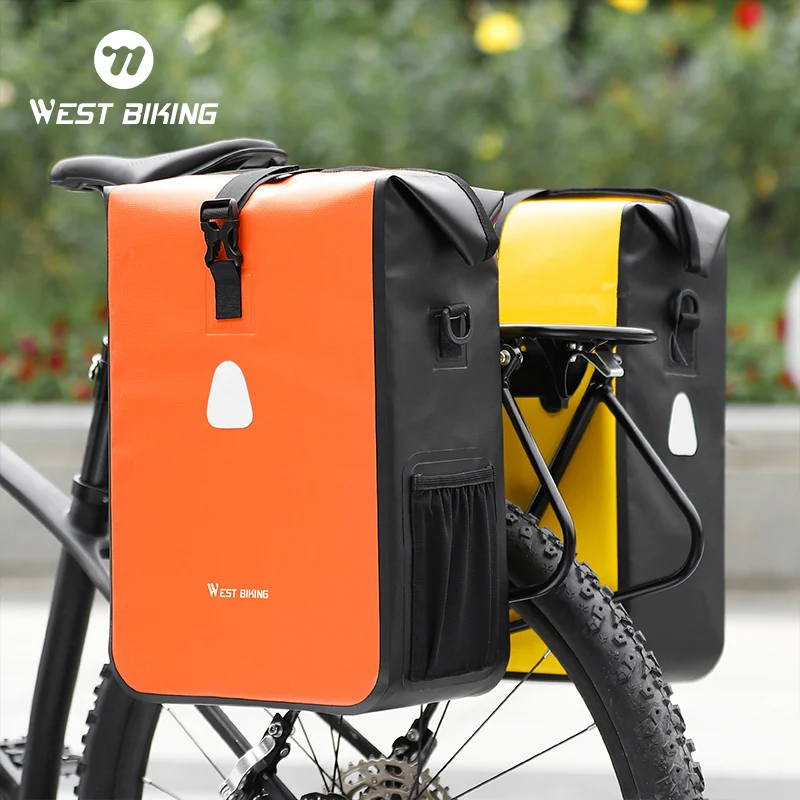 WEST BIKING Bicycle Rear Side Bag Fully Waterproof PVC Pannier Expandable 12-15L Bike Carrier Bag Quick Release MTB Shoulder Bag