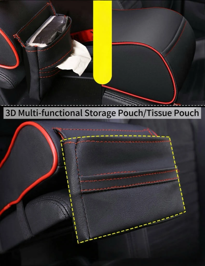 PU-Leder Auto Mittelkonsole Armlehnenauflage Ergonomische Kurvenform Taschentuchfach Aufbewahrung Auto-Innenausstattung Geschenke – Detail 3