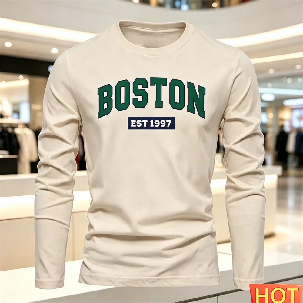 Autumn Summer Men's long sleeved T-shirt Letter Pattern Round neck T-shirt Versatile T-shirt Fashion men y2k clothing Loose tops view 5