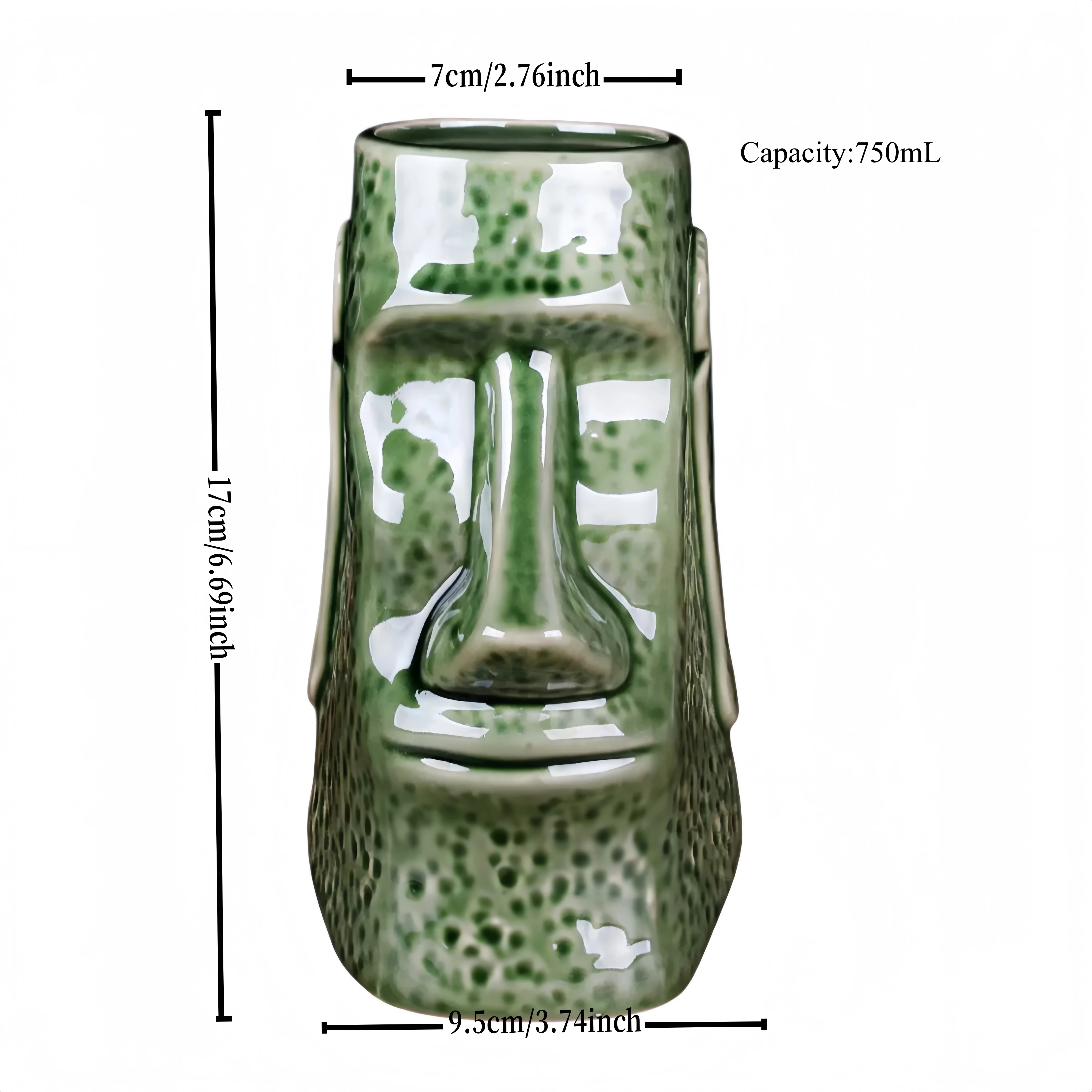 Ceramic Moai Tiki Mug - 750ml Versatile Cocktail Cup, Pen Holder, Makeup Brush Organizer & Coffee Cup for Home Bar Decor - view 6