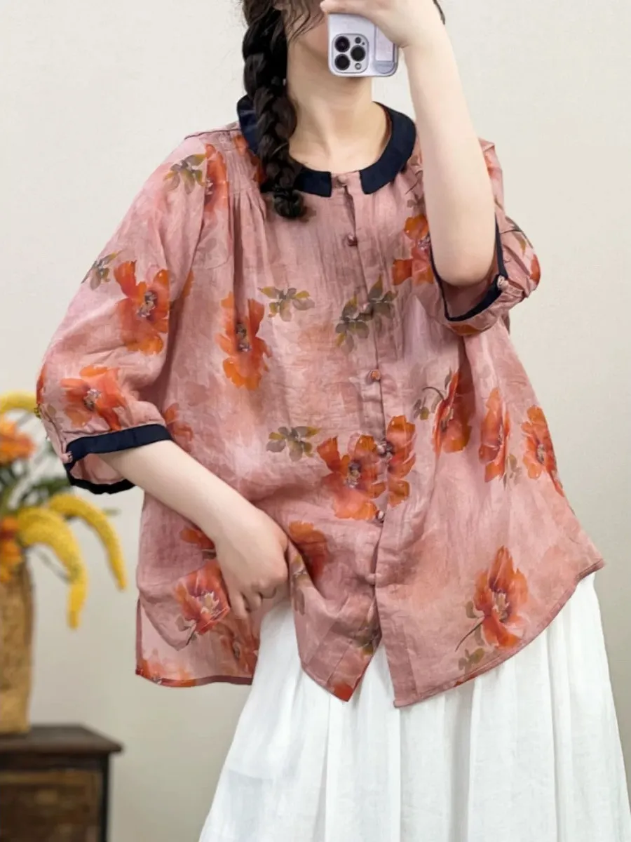 

Casual Versatile ort Sve irt Women's Sle 2025 New Summer Slimming Artistic Print Loose Fit irt Top