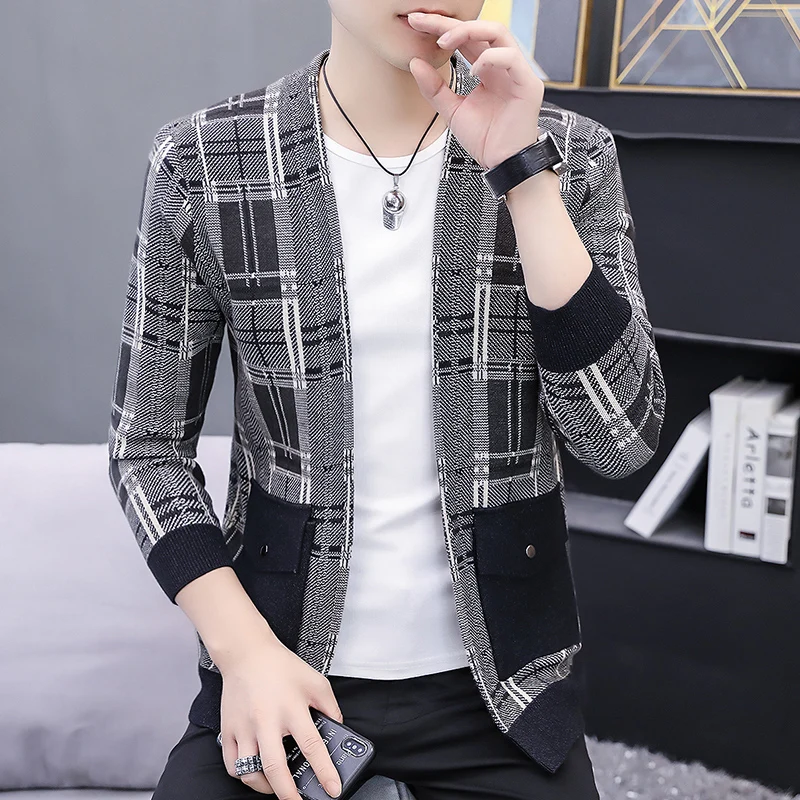 ​Spring Autumn Streetwear Fashion Contrast Color Striped Male Cardigan Korean Style Knitted Casual Men's Sweater Mens Kint Coat