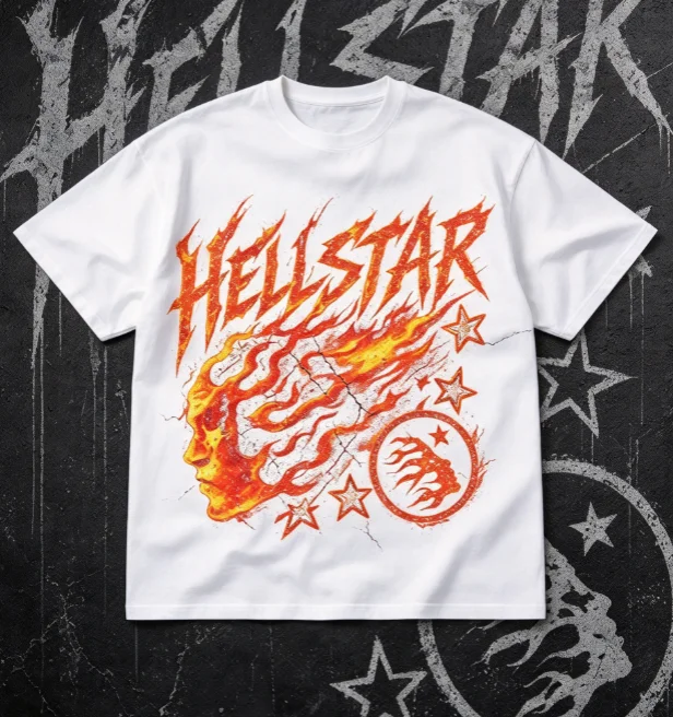 2026 New Best-Seller Trending Flame Face Hellstar Graphic Oversized Short Sleeve T-Shirt Streetwear Enthusiasts Daily Wear Item