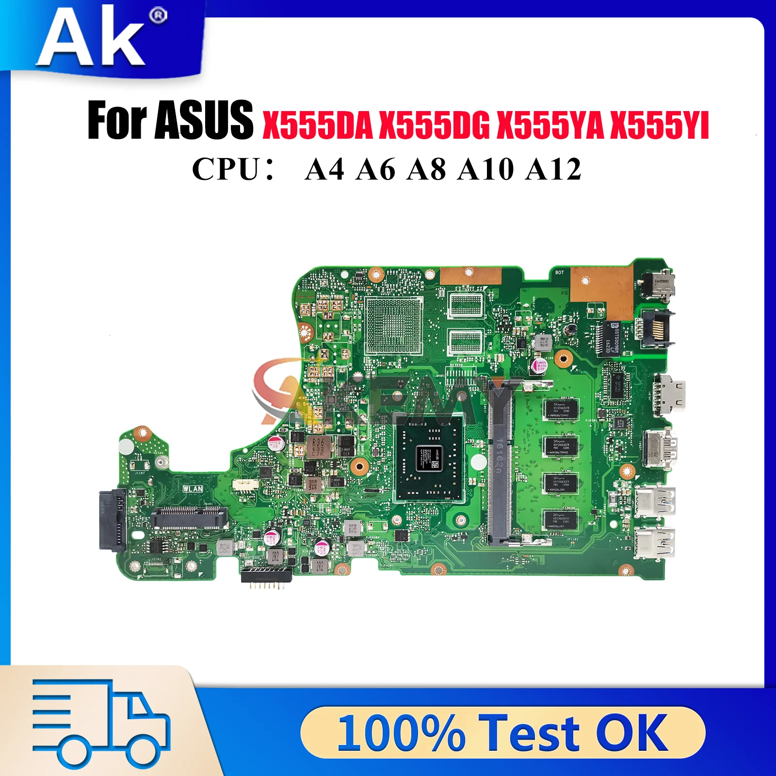 

X555DA Laptop Motherboard For ASUS VivoBook X555DG K555D X555YI X555DA X555YA X555D A555D Mainboard With A4 A6 A8 A10 A12 CPU