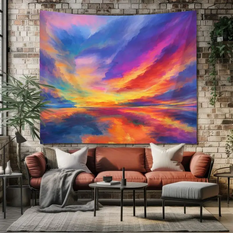 VIKAMA Colorful Sunset Ocean Tapestry Psychedelic Sky Seascape Polyester Wall Hanging Aesthetic Bedroom Dorm Home Decor