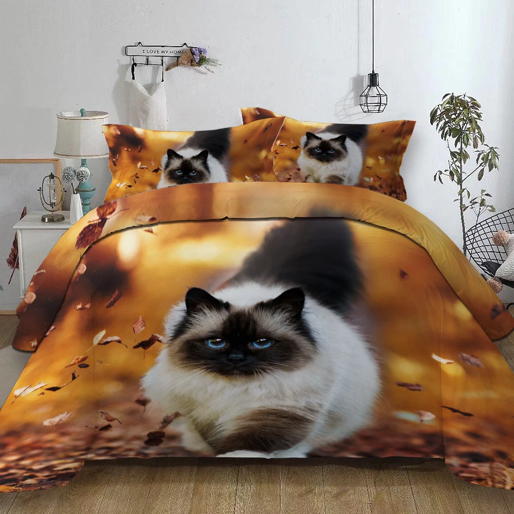 

Bed Cover Dropship Winter Soft Comfortable 2/3pc Kid Bedding Set Western Single Double Bed 3D Cat Duvet Cover Sets Ropa De Cama