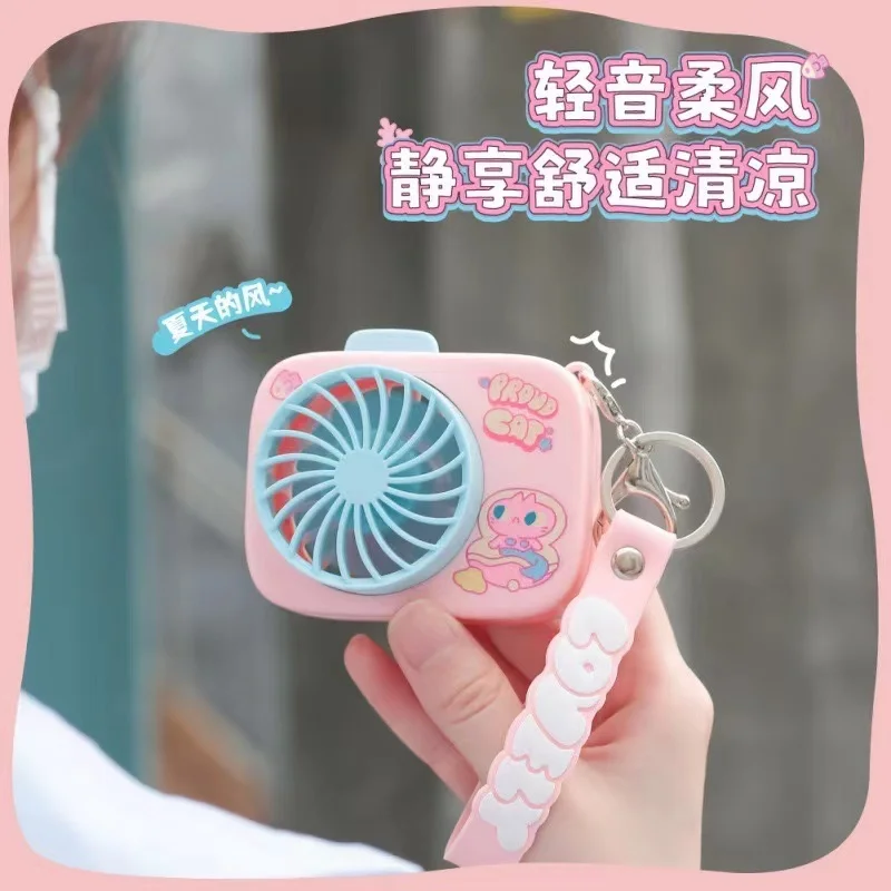 Summer new mini fan keychain cute cartoon portable charging USB handheld fan student outdoor fan keychain graduation gift