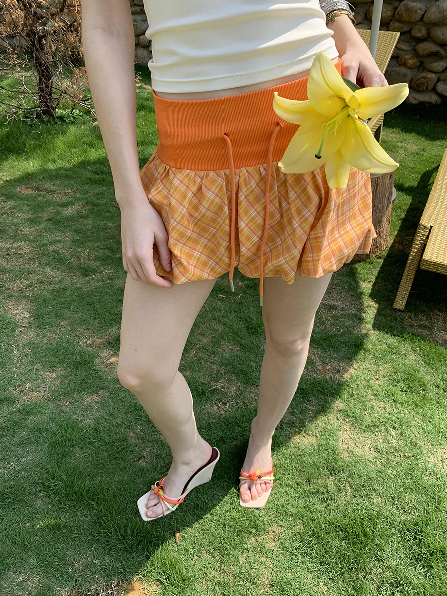 REDDACHiC Star Racerback Top Bubble Rok Vrouwen Set Y2k Gebreid Hemdje Elastische Taille Voering Mini Geruite Rok Zomer Dagelijkse Slijtage