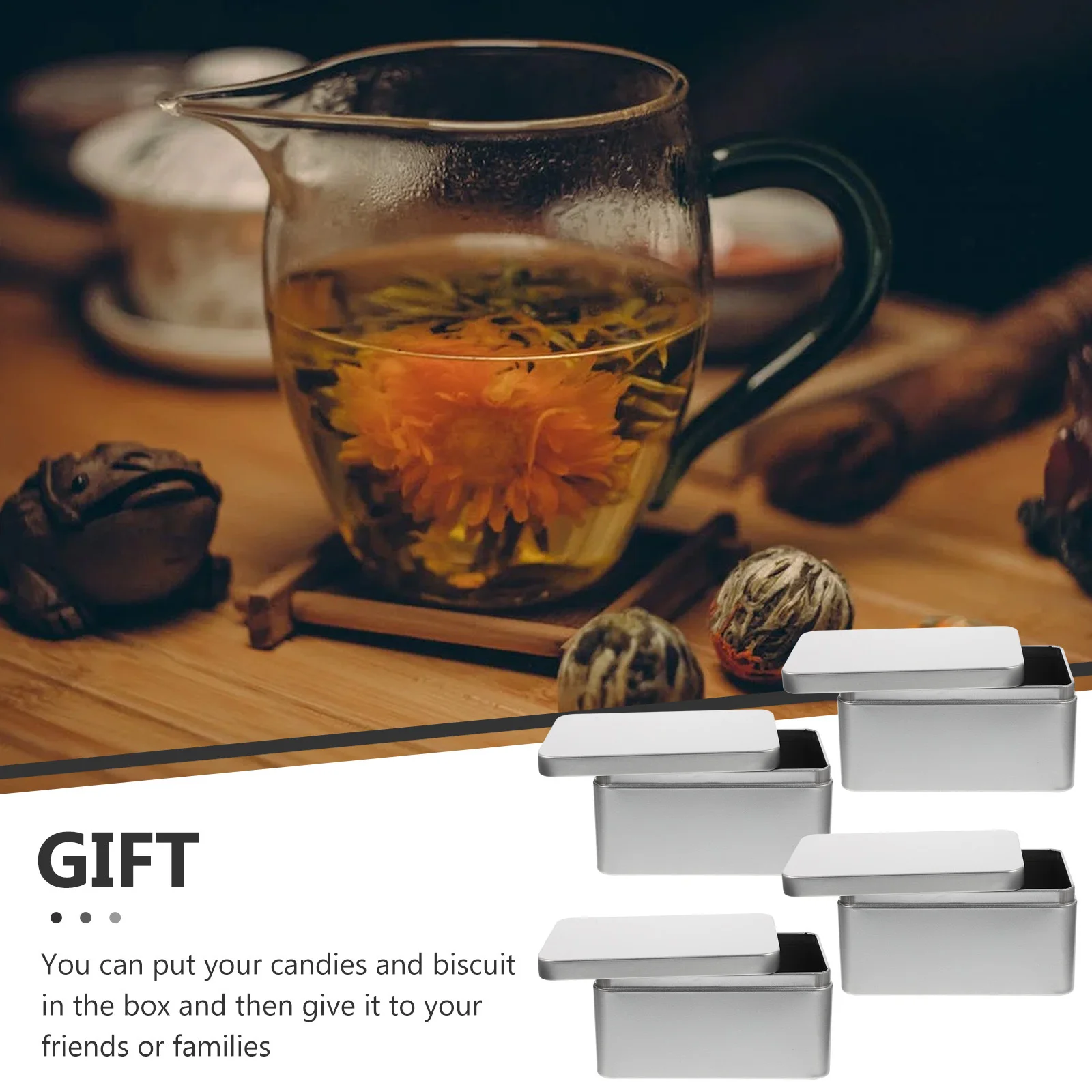 

4Pcs Gift Wrapping Tin Boxes Metal Candy Storage Containers Portable Rectangular Candy Case Party Storage Organizer