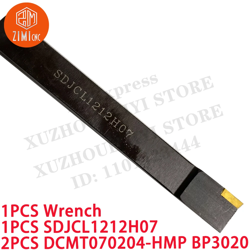1PCS SDJCL 1212H07 CNC externo redondo suporte de ferramenta de torneamento + 2PCS DCMT070204-HMP BP3020 Inserções de carboneto torno de metal ferramentas de corte
