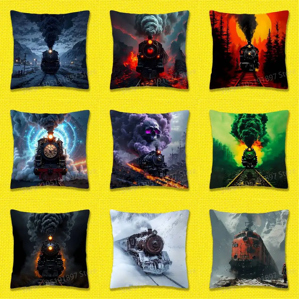 

Classic Steam Train Railway Throw Pillow Case For 50cm 40cm 55cm 45*45cm 30cm Square Bedroom Pillowcase Cover