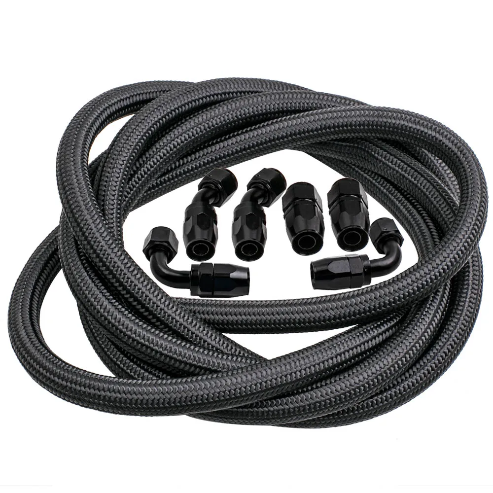 12Ft Stainless Steel Nylon Braided Fuel Line Oil Hose + 6x 10AN Swivel Hose End