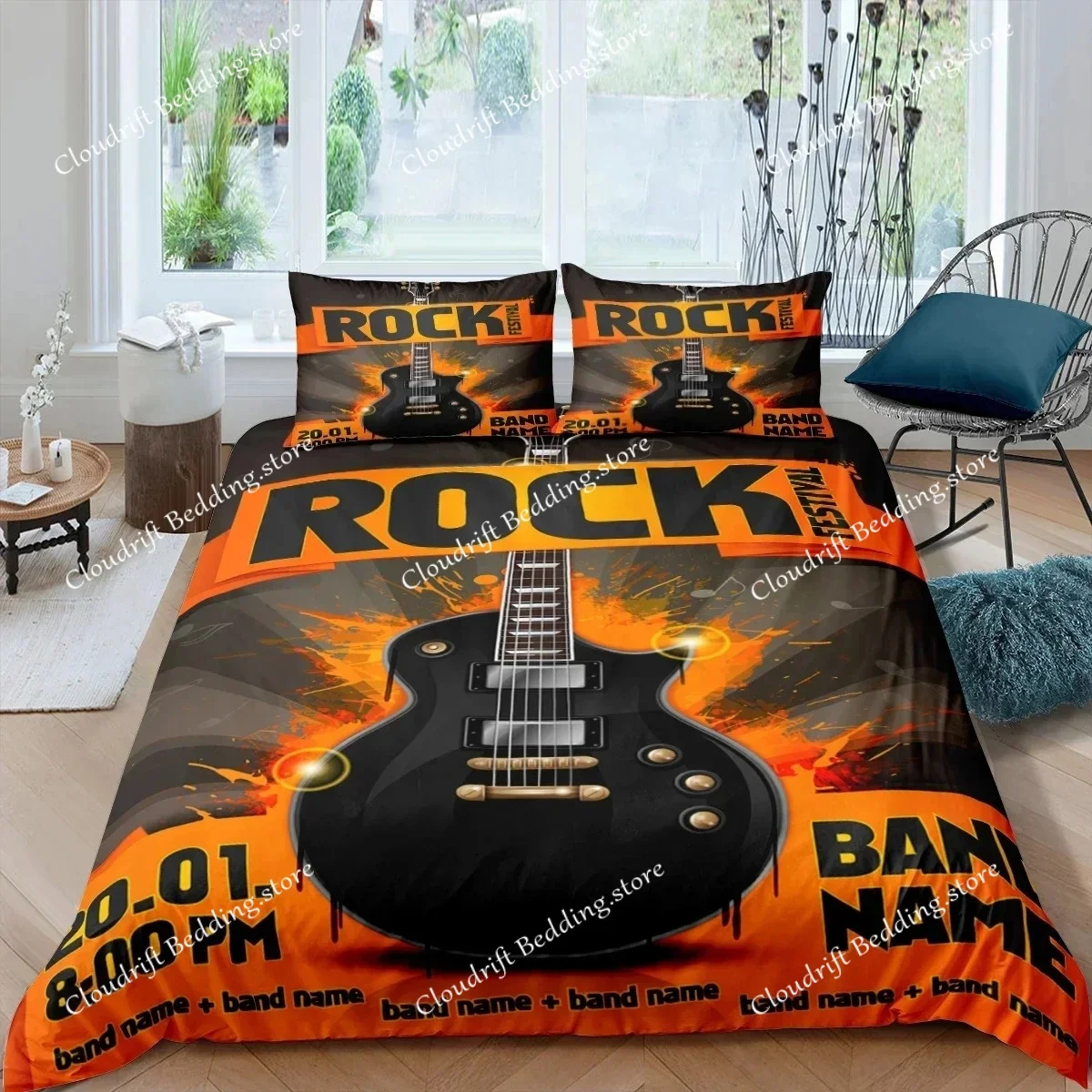 

Rock Music King Queen Duvet Cover Electric Guitar Punk Style Bedding Set Youth Fashion Hip Hop Polyester Comforter Cover