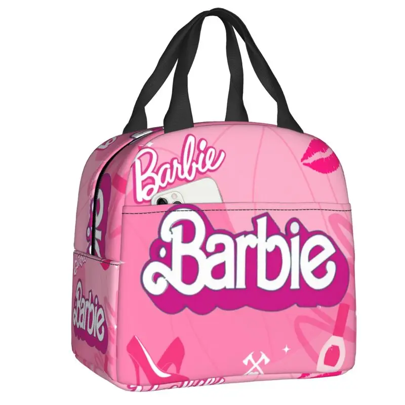 Custom Barbie Lunch Bag Portable Cooler Thermal Insulated Lunch Box For Women Kids School Children Picnic Travel Food Tote Bags