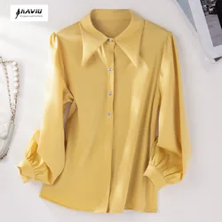 NAVIU Yellow Shirt Women Fashion Temprament New Autumn Professional Formal Long Sleeve Chiffon Blouses Office Ladies Work Tops