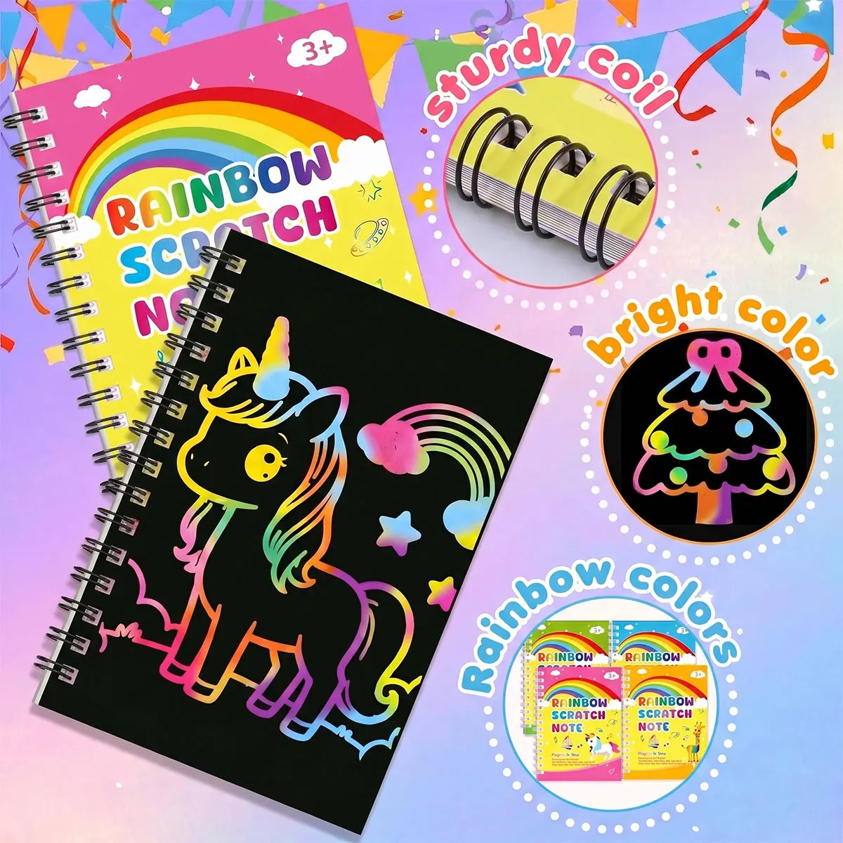 Party Favors Scratch Rainbow Art Crafts Notebook Coloring Book Goodie Bag Stuffers Kit Bulk Birthday Gift Classroom Kids Prizes