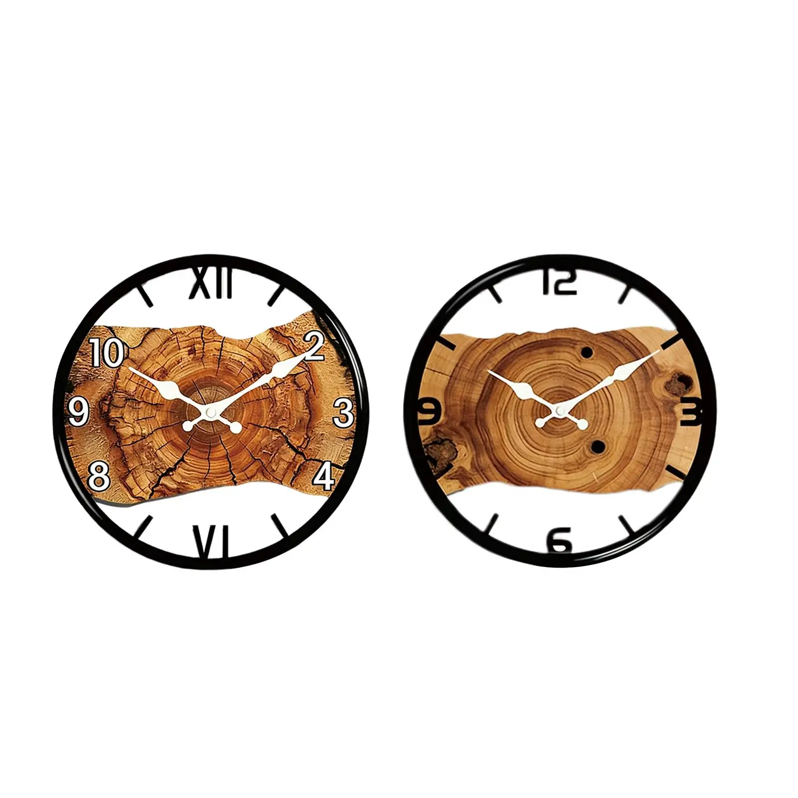 Home Decor Wall Clock Round Wooden Silent Mechanism Clock for Dining Room Bedroom Kitchen Modern Style
