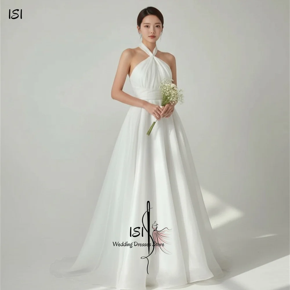 ISI Elegantes A-Linien Korea Hochzeitskleid für Fotoshootings, Neckholder Ärmelloses Brautkleid, Maßgeschneidertes Plissiertes Brautkleid 2026