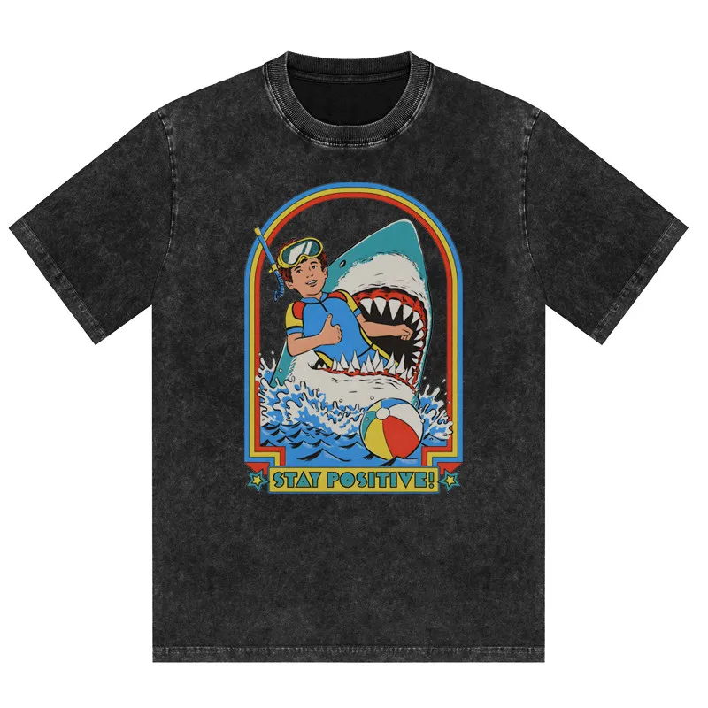 

Dark Illustration Fun Alien American Retro Washed Outdated Oversized High Street Loose Men's and Women's T-shirts